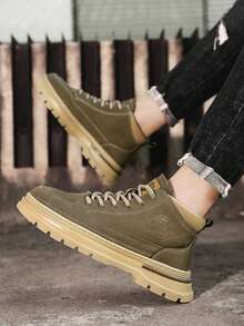1 Pair Fashionable High-Top Casual Work Boots For Men - Khaki - View 5