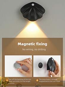 1 个贝壳形磁感应灯，无线安装，适用于室内壁灯、铭牌、楼梯间和走廊灯，智能 LED 可充电运动传感器灯，床头传感器小夜灯，3 色可调光，长按调光，USB 可充电，使用前请充满电（500mAh 电池可长时间运行） - 彩色 - 查看 8