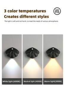 1 个贝壳形磁感应灯，无线安装，适用于室内壁灯、铭牌、楼梯间和走廊灯，智能 LED 可充电运动传感器灯，床头传感器小夜灯，3 色可调光，长按调光，USB 可充电，使用前请充满电（500mAh 电池可长时间运行） - 彩色 - 查看 7