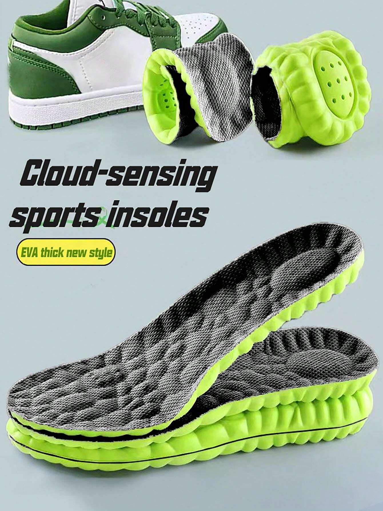 1 Pair Green & Black EVA Material CloudLike Thick Insole, Plus Size