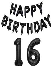 黑色生日快乐数字铝箔气球成人生日派对装饰10 11 14 15 16 18 25 30 35 40 50 60 70岁，圣诞节 - 黑色 - 查看 35
