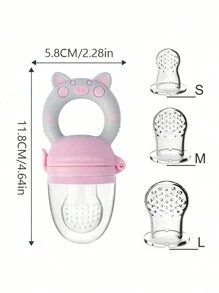 4Pcs Baby Toddler Fruit Vegetable With Handles Perfect Food Supplement Food Feeder With 3 Different Size Pacifier Tips Cartoon Pig Shape Teether