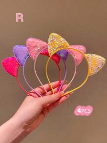 1/2/3/4/5/6pcs Girls Colorful Cat Ear Sequin Hair Hoop - Multicolor - View 19