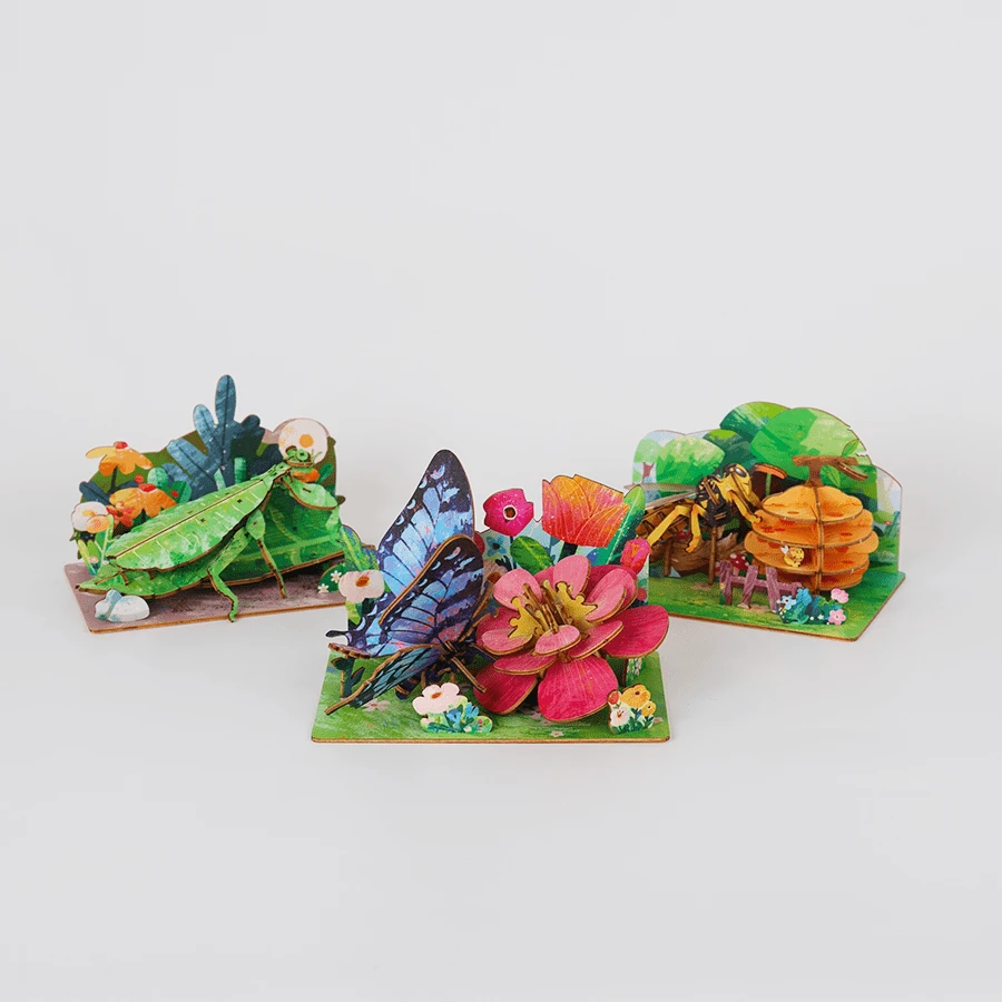3-Pack Insect 3D Puzzle Model Wooden Crafts Desktop Decorations Insect Lover Gifts Gifts For Friends Handmade DIY Toys Insect Lover Toys Colorful Puzzle Christmas Gifts Birthday Gifts - 蝴蝶+蜜蜂+葉蟲 - 查看 1
