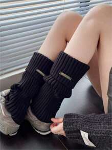 1/2 Pair Of Solid Color Leg Warmers,For Uggs Warmers, Fashionable And Warm, Suitable For Back To School Outfits, Halloween Socks, Autumn And Winter, Casual Shopping, Vacation, Christmas Party Outfits,It Is The Perfect Gift For Christmas Or Valentine's Day - Black + White [2 Pairs] - View 5