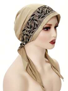 1 chiếc khăn trùm đầu thêu đàn hồi thanh lịch cho nữ, trang trí ren hoa polyester thời trang, phù hợp với mọi mùa - A - Xem 19