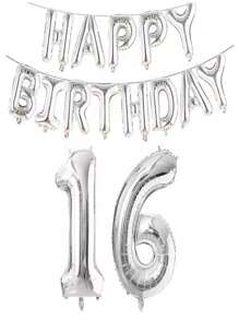 银色生日快乐数字字母铝箔气球成人生日派对装饰10 11 12 14 15 18 20 25 30 35 40 50岁60岁圣诞节 - 銀色 - 查看 30