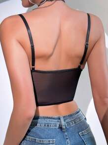 Sensual Women's Vest Top, Cropped Top With Sequin Applications, Deep V-Neck, Backless Bra, Ideal For Night Club Parties And Rave Events - màu đen - Xem 2