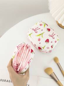 Portabel 草莓美学可爱光泽化妆包绗缝花卉卫生包心形和蝴蝶结月经包配粉色格子衬里可爱化妆包绗缝女士化妆包，化妆包珠宝收纳包绗缝花卉化妆包带钱包袋美学物品旅行必需品口红刷收纳袋化妆包化妆品收纳盒化妆品收纳 - 彩色 - 查看 13