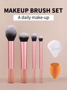 15pcs Makeup Brush Set, Including Powder Brush, Blush Brush, Highlighter Brush, Eyeshadow Brush, Eyelash Brush, Eyeliner Brush, Angled Foundation Brush, Round Foundation Brush, Round Powder Puff, Triangle Powder Puff, Triangle Makeup Sponge For Loose Powder, Makeup Sponge For Liquid Foundation Mixing, Beauty Makeup Tools