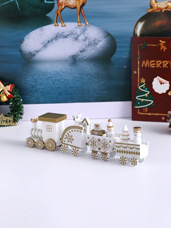 1pc Wooden Flat-Top 4-Section Miniature Christmas Train Decor, Festive Party & Desktop Ornament (Gift Box Packaging),Christmas