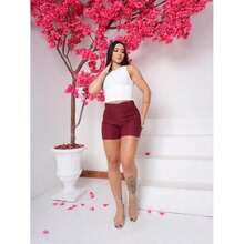 Begaline Women's Shorts Summer Fashion Jogger Shorts With Fake Belt - 紫紅色 - 查看 3