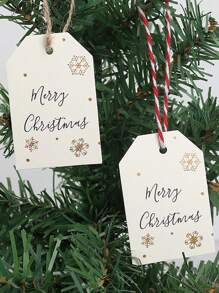 Set de 100 etiquetas con diseño de copos de nieve blancos que dicen "Feliz Navidad", adecuado para decorar cajas de regalo de Navidad - Multicolor - Ver 5