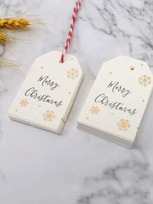 Set de 100 etiquetas con diseño de copos de nieve blancos que dicen "Feliz Navidad", adecuado para decorar cajas de regalo de Navidad - Multicolor - Ver 4