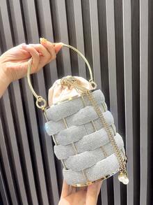 Luxury Designer Purses And Handbag Handmade Bag Evening Clutch Bag Shiny Rhinestone Bucket Bag - Silver - View 6