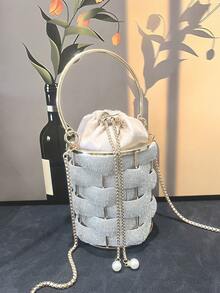 Luxury Designer Purses And Handbag Handmade Bag Evening Clutch Bag Shiny Rhinestone Bucket Bag - Silver - View 4