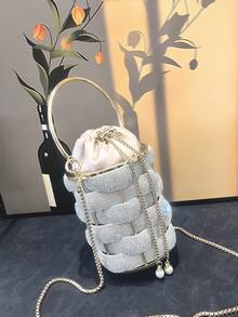 Luxury Designer Purses And Handbag Handmade Bag Evening Clutch Bag Shiny Rhinestone Bucket Bag - Silver - View 5