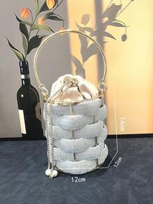 Luxury Designer Purses And Handbag Handmade Bag Evening Clutch Bag Shiny Rhinestone Bucket Bag - Silver - View 2