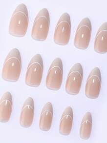Bộ 30 móng tay giả acrylic hình tròn màu nude, móng tay giả sọc ombre kiểu Pháp, thích hợp cho bé gái và phụ nữ mặc hàng ngày khi đi làm, tặng kèm 1 băng dính hai mặt và 1 dũa móng tay, dụng cụ làm móng - Nhiều màu - Xem 5
