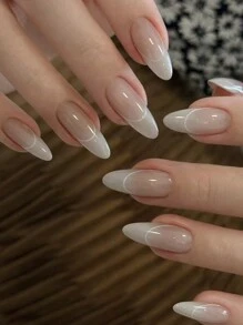 Bộ 30 móng tay giả acrylic hình tròn màu nude, móng tay giả sọc ombre kiểu Pháp, thích hợp cho bé gái và phụ nữ mặc hàng ngày khi đi làm, tặng kèm 1 băng dính hai mặt và 1 dũa móng tay, dụng cụ làm móng - Nhiều màu - Xem 4
