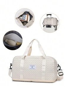 1 件休闲绗缝超大旅行行李袋多功能携带可扩展干湿分离和行李带设计轻便健身和瑜伽手提包非常适合运动/健身/周末度假和过夜住宿 - 机场友好型行李箱整理器 - 米色 - 查看 12