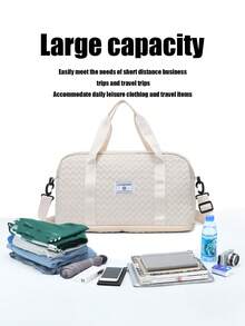 1 件休闲绗缝超大旅行行李袋多功能携带可扩展干湿分离和行李带设计轻便健身和瑜伽手提包非常适合运动/健身/周末度假和过夜住宿 - 机场友好型行李箱整理器 - 米色 - 查看 8