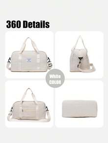 1 件休闲绗缝超大旅行行李袋多功能携带可扩展干湿分离和行李带设计轻便健身和瑜伽手提包非常适合运动/健身/周末度假和过夜住宿 - 机场友好型行李箱整理器 - 米色 - 查看 10