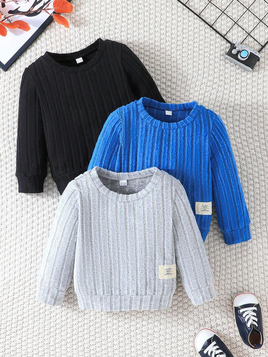 3 件套男婴休闲纯色罗纹针织上衣 - 彩色 - 查看 1