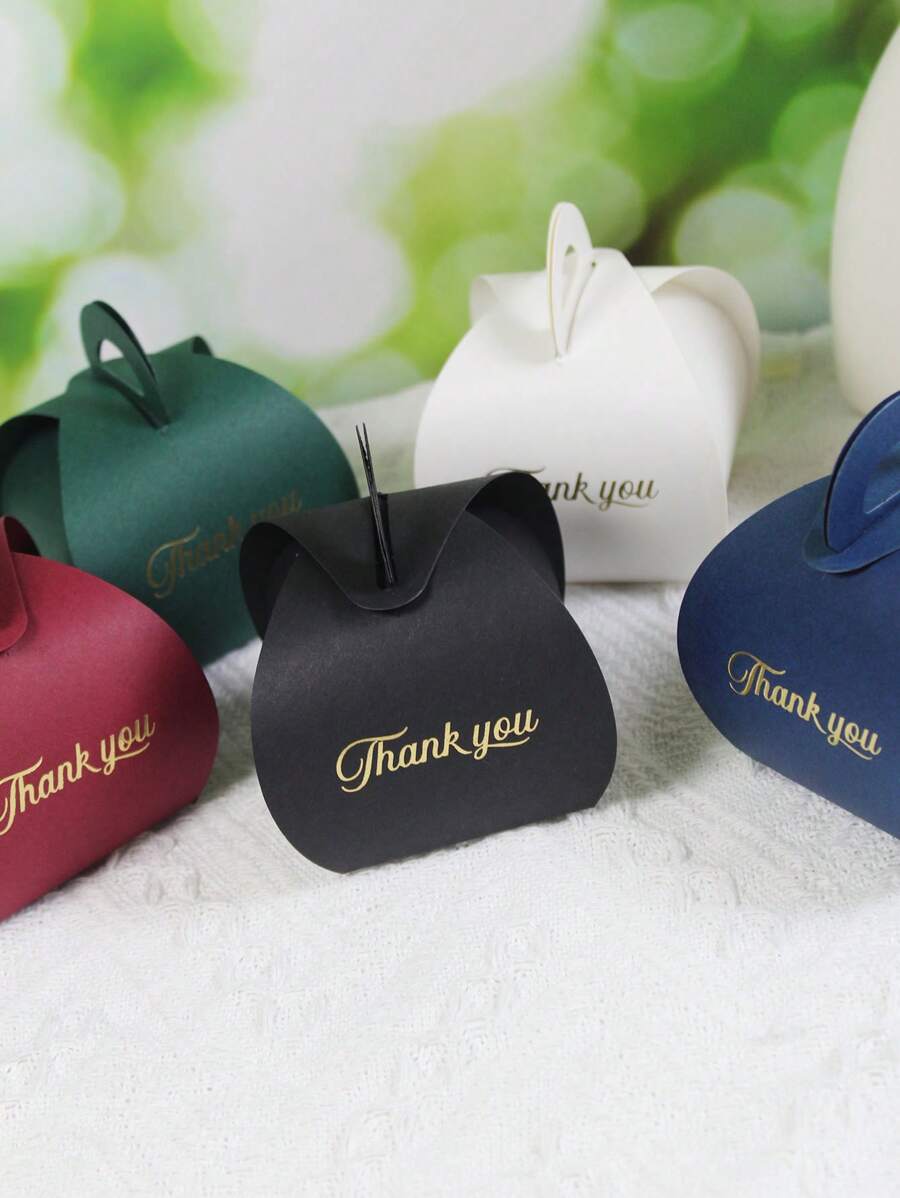 Hộp quà cảm ơn thanh lịch gồm 10 hộp, hộp quà nhỏ đựng kẹo, sôcôla và quà tặng nhỏ, nhiều màu sắc với thiết kế "Cảm ơn" bằng giấy bạc màu vàng, lý tưởng cho đám cưới, tiệc mừng sinh nhật, quà tặng tiệc sinh nhật và những dịp đặc biệt - 5,5x5,5x6,5cm - Xem 1