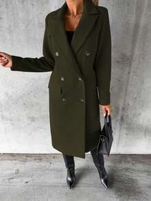 1pc Women's Casual Solid Color Jacket For Autumn/Winter - Army Green - View 2