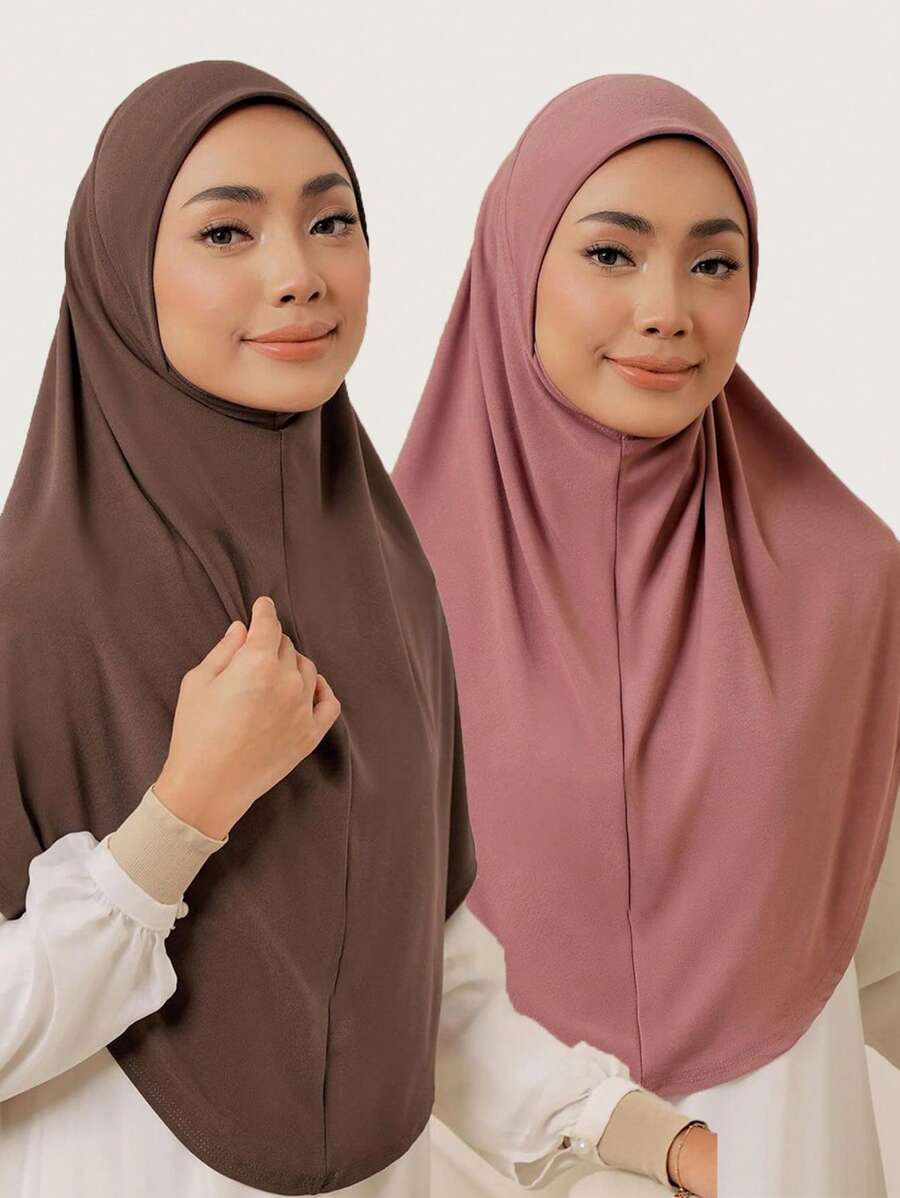 1 Stück Damen Einfarbiges Jersey Praktischer Muslimischer Pullover Hijab, Herbst/Winter zum Anziehen - Verschiedenfarbig - Übersicht 1