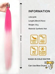 1 件 28 英寸（约 70 厘米）渐变粉色编织马尾辫接发，渐变色彩色接发，适用于辫子弹力包裹和天然柔软编织（紫红色/浅粉色） - 挑染粉色 - 查看 4