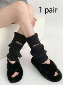 1/2 Pair Of Solid Color Leg Warmers,For Uggs Warmers, Fashionable And Warm, Suitable For Back To School Outfits, Halloween Socks, Autumn And Winter, Casual Shopping, Vacation, Christmas Party Outfits,It Is The Perfect Gift For Christmas Or Valentine's Day - Black + White [2 Pairs] - View 13