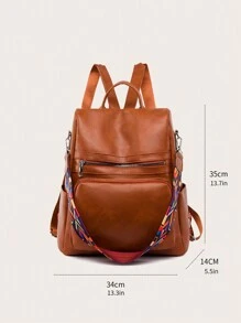 Backpack 2024 Women's Bag LARGE School Work Travel Synthetic Leather - 紫紅色 - 查看 3