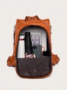 Backpack 2024 Women's Bag LARGE School Work Travel Synthetic Leather - 紫紅色 - 查看 6