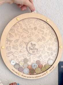 1pc Personalized Wooden Coin Holder - Ideal Travel Enthusiast Gift, Large Round Cash Bank With Unique Design, Perfect For Home Decor & Collecting Memories