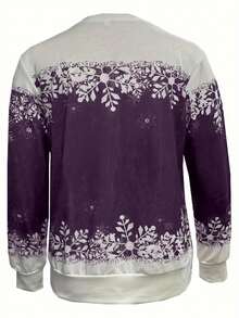 Women's Christmas Print Crew Neck Long Sleeve Sweatshirt - Coffee Brown - View 2