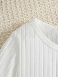 3pcs/Set Baby Girls Floral Print Solid Ribbed Button Strap Dress Set - Multicolor - View 6