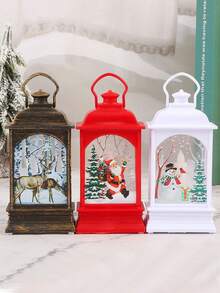 1 件装圣诞节装饰复古小扁风灯点亮小饰品最佳礼物 - 彩色 - 查看 3