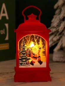 1 件装圣诞节装饰复古小扁风灯点亮小饰品最佳礼物 - 彩色 - 查看 7