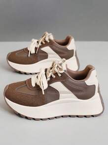 New Style Women's Chunky Sneakers, Platform Thick Sole, Breathable Casual Colorblock Sport Shoes, Autumn 2024