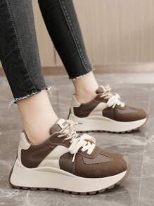 New Style Women's Chunky Sneakers, Platform Thick Sole, Breathable Casual Colorblock Sport Shoes, Autumn 2024
