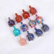 1 đồ trang trí trang trí hình con rùa bằng đá tự nhiên, đồ trang sức động vật sáng tạo trang trí nhà cửa, quà tặng bỏ túi - vỏ đầy màu sắc - Xem 3