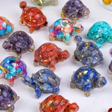 1 đồ trang trí trang trí hình con rùa bằng đá tự nhiên, đồ trang sức động vật sáng tạo trang trí nhà cửa, quà tặng bỏ túi - vỏ đầy màu sắc - Xem 6
