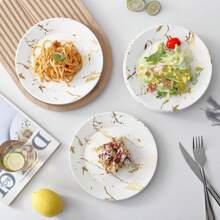 25 piezas Platos de cena de mármol blanco reutilizables y lavables, adecuados para la cocina occidental, reuniones familiares, trabajo en equipo, bodas y talla grande