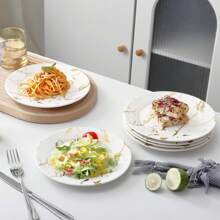 25 piezas Platos de cena de mármol blanco reutilizables y lavables, adecuados para la cocina occidental, reuniones familiares, trabajo en equipo, bodas y talla grande