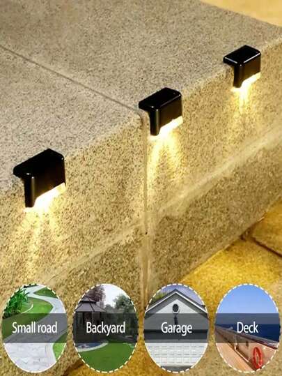 4/16 piezas Luces solares para caminos, Lámpara solar LED de luz cálida blanca, Carcasa negra impermeable para escaleras, jardín, patio, iluminación paisajística para decoración de Halloween, Navidad y Acción de Gracias