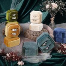 1pc 5*4.5*4.5 Cm Velvet Ring Box For Couples, White/Pink Ring Box For Engagement Rings, Hexagonal Velvet Wedding Jewelry Storage Box, Vintage Octagonal Double Ring Box For Rhinestone Ring And Earrings, Suitable For Ring And Earring Storage, Suitable For Proposal, Wedding, Gift Giving, Anniversary To Wife. Can Also Be Used For Portable Travel. Back To School - Multicolor - View 8