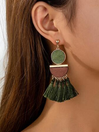 أقراط معلقة من السلك المغطى بالخشب على طراز البوهيمي الأنيق، يدوية الصنع، متعددة الاستخدامات وعالية الجودة للارتداء في الذهاب والمجيء وارتداء يومي، أقراط سدادة طويلة