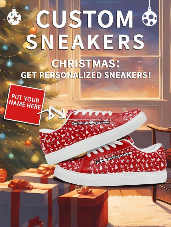 1 Pair Of Christmas Gifts Custom Sneakers With Name, Personalized Santa Photo Sneakers, Custom Name Holiday Sneakers, Custom Sneakers With Festive Design, Unique Photo Sneakers, Personalized Sneakers For Him And Her, Custom Casual Sneakers , Perfect Christmas Gift For Mom/Dad/Her/Him/Girlfriend/Boyfriend/Wife/Husband/Friend.